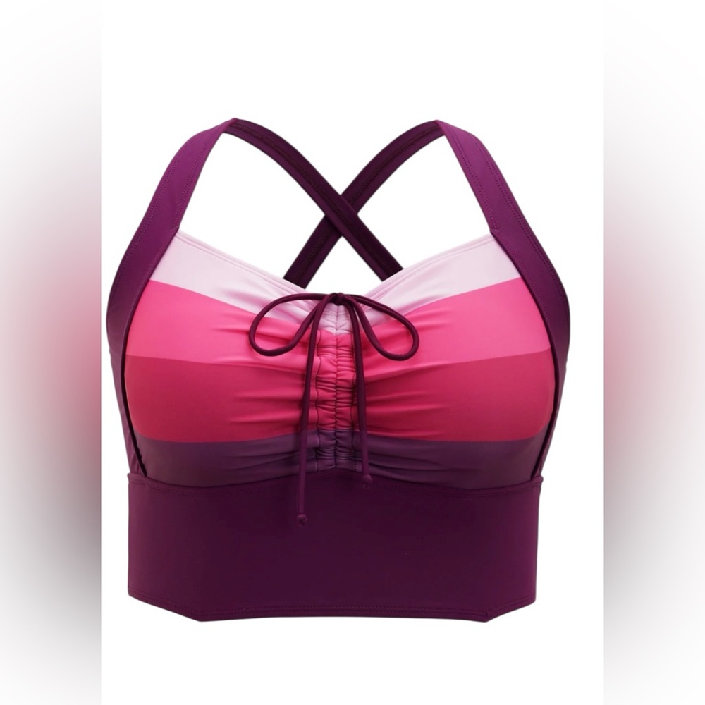 BloomChic Colorblock Contrast Drawstring Gathered Swim Top Size 14/16 or 1X NWT